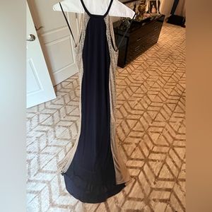Xscape Illusion Caviar Halter Neckline long Chapel Train Dress Size 4